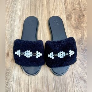 Tory Burch Aspen Shearling Leather Slide Sandal Size 7.5 NWOT